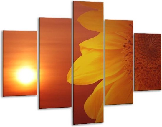 Glasschilderij -  Bloem - Geel, Oranje - 100x70cm 5Luik - Geen Acrylglas Schilderij - GroepArt 6000+ Glasschilderijen Collectie - Wanddecoratie- Foto Op Glas