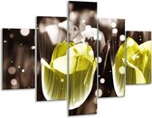 Glasschilderij -  Tulp - Geel, Grijs - 100x70cm 5Luik - Geen Acrylglas Schilderij - GroepArt 6000+ Glasschilderijen Collectie - Wanddecoratie- Foto Op Glas