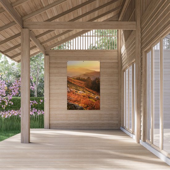 Affiche de jardin du Gards Moutons dans les Montagnes - 100x150 cm - Toile de jardin - Décoration de jardin - Décoration murale extérieure - Tableau de jardin