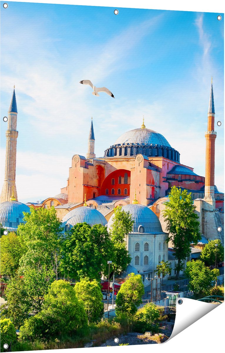 Gards Tuinposter Hagia Sophia Moskee in Istanbul - 90x120 cm - Tuindoek - Tuindecoratie - Wanddecoratie buiten - Tuinschilderij Multikleur