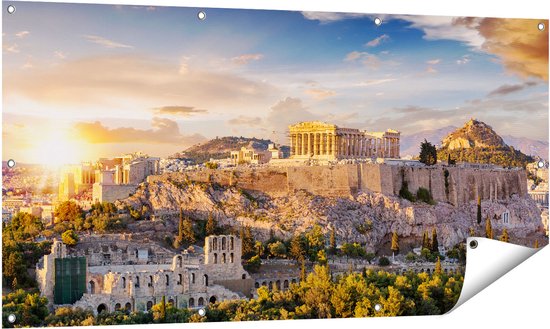Gards Tuinposter Akropolis van Athene, Griekenland - Architectuur - 140x70 cm - Tuindoek - Tuindecoratie - Wanddecoratie buiten - Tuinschilderij