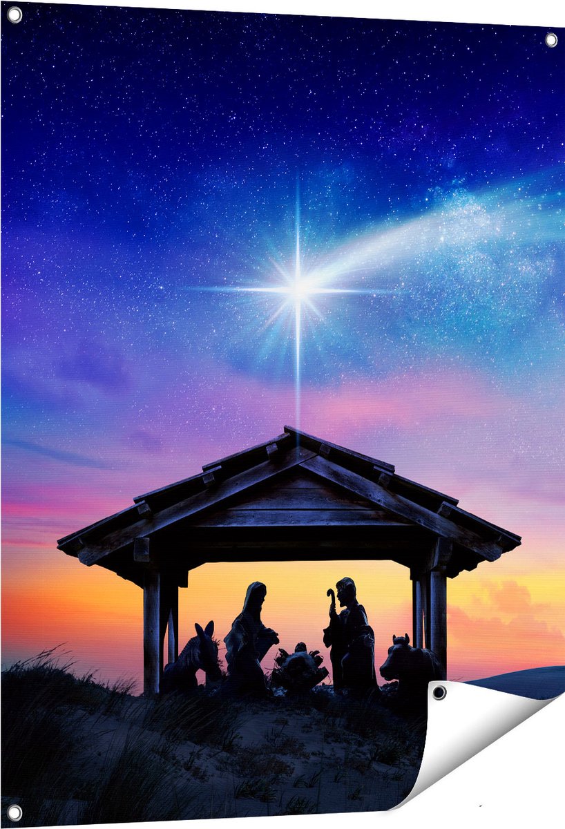 Gards Tuinposter Heilige Familie van Jezus met de Ster van Bethlehem - 80x100 cm - Tuindoek - Tuindecoratie - Wanddecoratie buiten - Tuinschilderij Multikleur