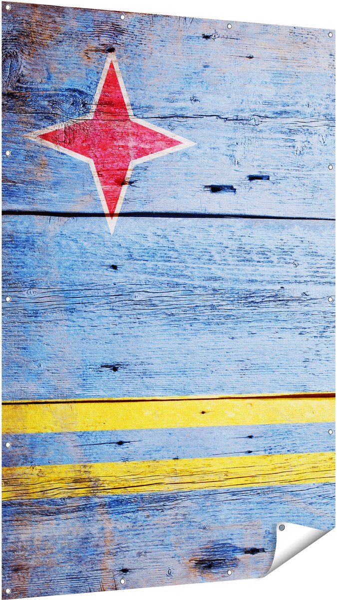 Gards Tuinposter Aruba Vlag op Hout - 120x180 cm - Tuindoek - Tuindecoratie - Wanddecoratie buiten - Tuinschilderij Multikleur