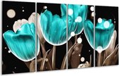 GroepArt - Glasschilderij - Tulp - Blauw, Grijs - 160x80cm 4Luik - Foto Op Glas - Geen Acrylglas Schilderij - 6000+ Glasschilderijen Collectie - Wanddecoratie