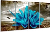 GroepArt - Glasschilderij - Lelie - Blauw, Grijs - 160x80cm 4Luik - Foto Op Glas - Geen Acrylglas Schilderij - 6000+ Glasschilderijen Collectie - Wanddecoratie