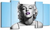 GroepArt - Schilderij - Marilyn Monroe - Grijs, Blauw, Paars - 120x65cm 5Luik - Foto Op Canvas - GroepArt 6000+ Schilderijen 0p Canvas Art Collectie - Wanddecoratie