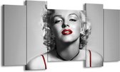 GroepArt - Schilderij - Marilyn Monroe - Grijs, Rood, Zwart - 120x65cm 5Luik - Foto Op Canvas - GroepArt 6000+ Schilderijen 0p Canvas Art Collectie - Wanddecoratie