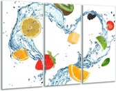 Glasschilderij Fruit, Keuken - Wit, Geel, Blauw - 120x80cm 3Luik - Foto Op Glas - Geen Acrylglas Schilderij - GroepArt 6000+ Glas Art Collectie - Maatwerk Mogelijk