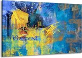 Schilderij Op Canvas - Groot -  Van Gogh, Modern - Blauw, Geel - 140x90cm 1Luik - GroepArt 6000+ Schilderijen Woonkamer - Schilderijhaakjes Gratis