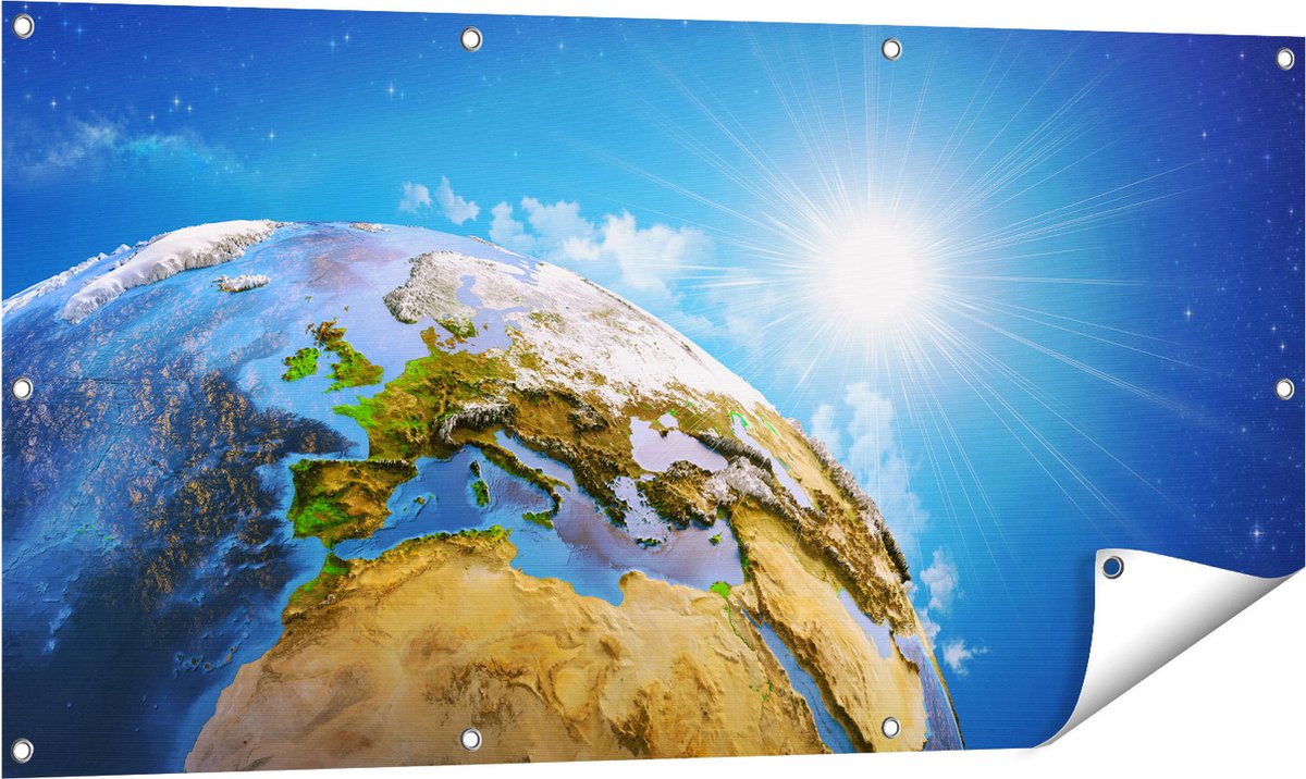 Gards Tuinposter Aarde vanuit de Ruimte op Europa - 120x60 cm - Tuindoek - Tuindecoratie - Wanddecoratie buiten - Tuinschilderij Multikleur
