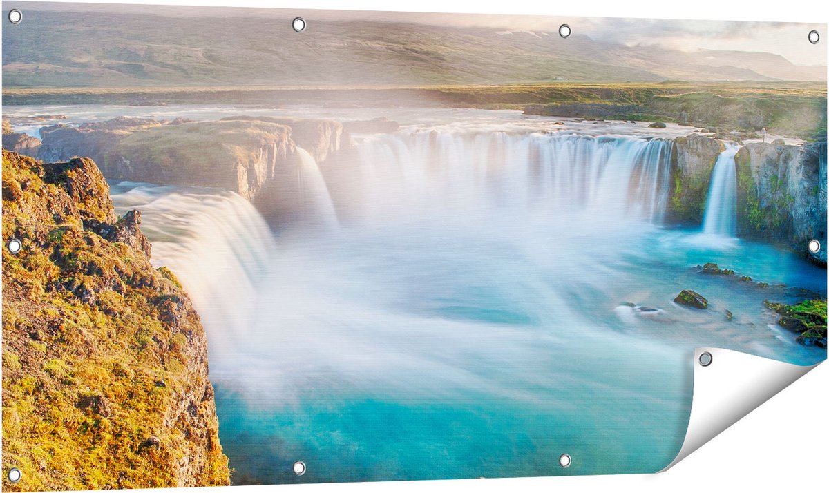 Gards Tuinposter Watervallen in IJsland - 120x60 cm - Tuindoek - Tuindecoratie - Wanddecoratie buiten - Tuinschilderij Multikleur