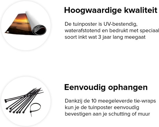 Affiche de jardin du Gards Coucher de soleil dans les Montagnes avec nuages ​​- 100x100 cm - Toile de jardin - Décoration de jardin - Décoration murale extérieure - Tableau de jardin