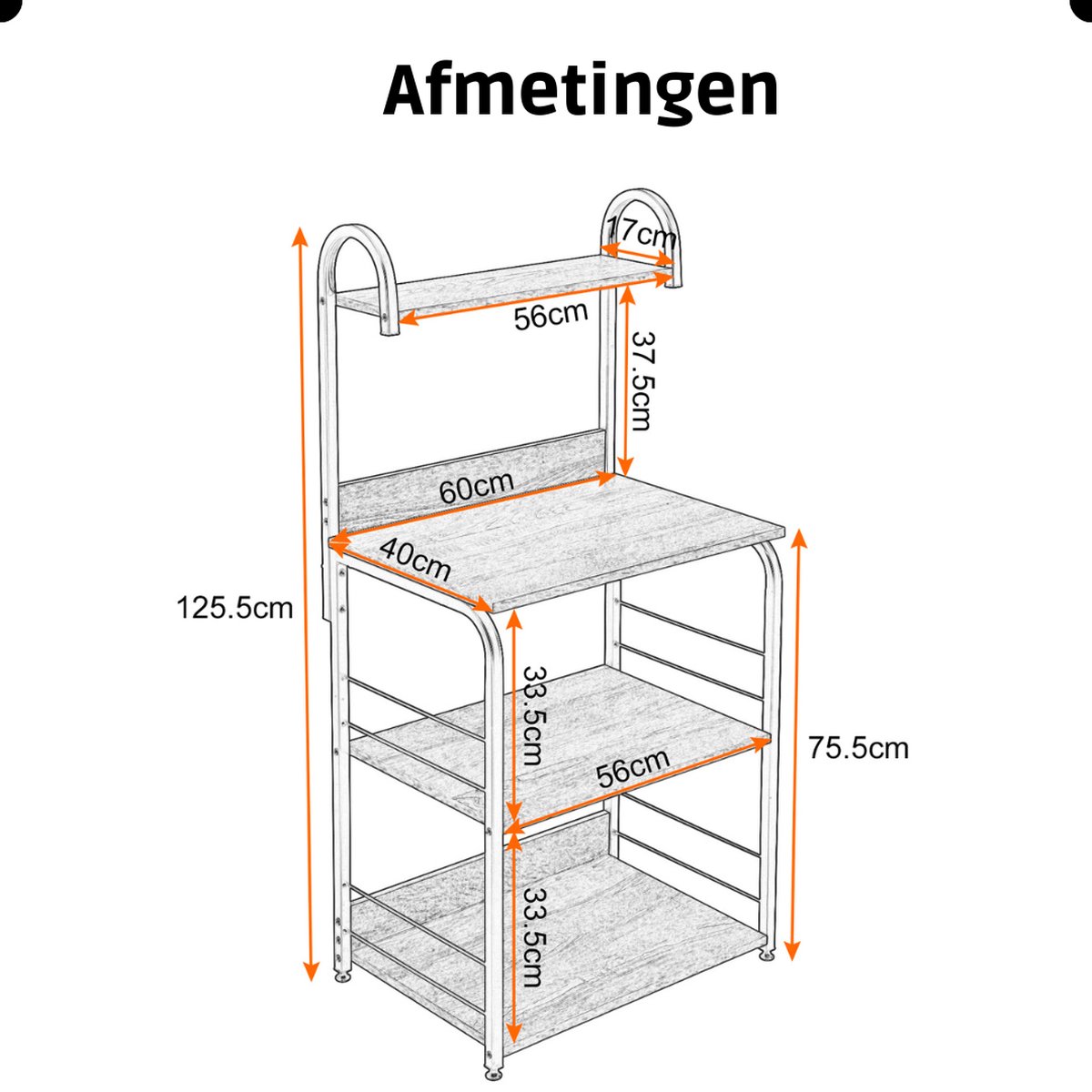 Keukenrek Koffiezetapparaat 6 Planken En 6 Haken Voor Magnetron Stalen Frame Industriele Stijl 40 X 80 X 167 Cm Grijs Bruin En Zwart