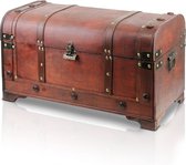 Brynnberg Treasure Chest 30x20x15cm - Grand coffre au trésor plat, marron décoré de rivets et de Ceintures de cuir, avec couvercle, avec serrure, coffre de pirate verrouillable, coffre de rangement en bois (Flandre)