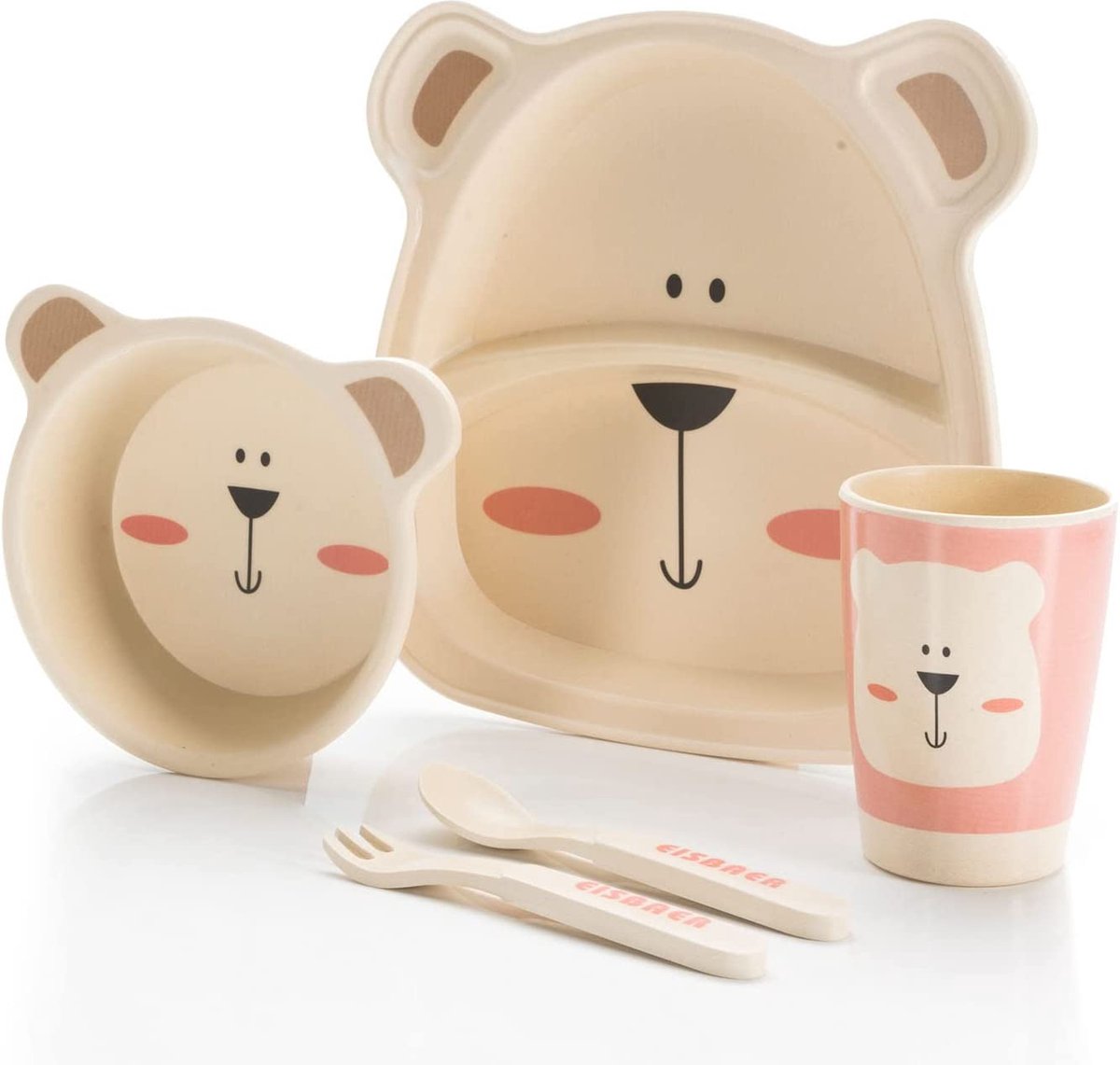 Plastic servies voor kinderen 5-delig Dierenontwerpen Kop, kom, bord, lepel en vork voor kinderen (IJsbeer)
