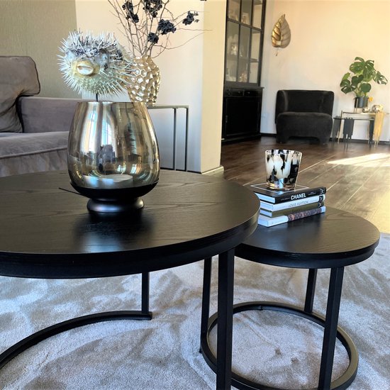 Home-Heaven® Salontafels Rond Zwart Hout – Bijzettafel Set Van 2 – Salon tafel Ø60cm & 40cm