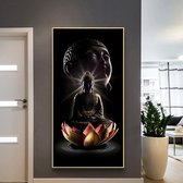 Allernieuwste.nl® Canvas Schilderij Moderne Boeddha op Lotusbloem - Boedha Buddha Modern - Kleur - 60 x 100 cm