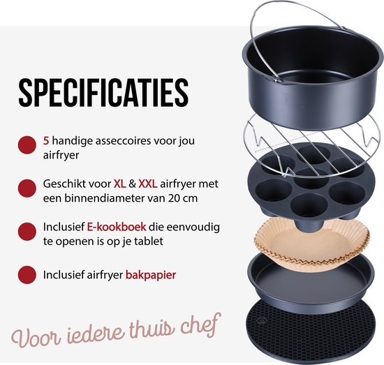 Happy Goods® Heteluchtfriteuse airfryer Keuken accessoires Set XL en XXL  incl Airfryer KOOKBOEK TWV â‚¬21,75- Airfryer bakvorm – airfryer accessoires  xxl – âŒ€ 20 cm – AirfryerWeb