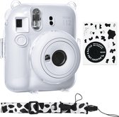 Case voor Fujifilm Instax Mini 12 – Hoesje met Draagriem – 1 Stuk Camera Stickers – Transparant Case – Melk Neck strap
