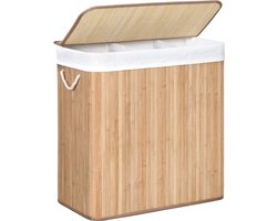 Hoppa! Wasmand, 150L, wasbox met deksel, wassorteermachine, van bamboe, met handvatten, 3 compartimenten, opvouwbaar, katoen, waszak machinewasbaar, wasruimte, Natuurlijk