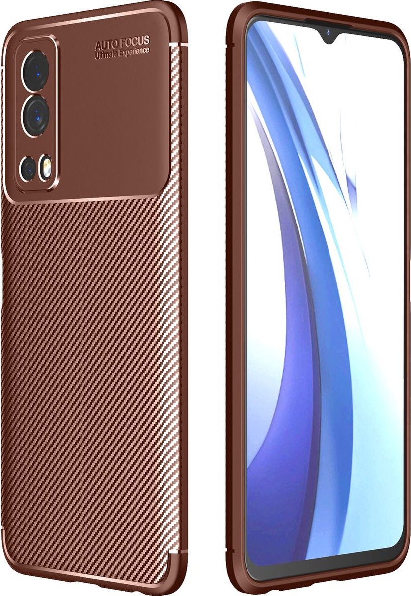 Mobigear Hoesje geschikt voor Vivo Y52 Telefoonhoesje Flexibel TPU | Mobigear Racing Backcover | Y52 Case | Back Cover - Bruin