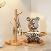 Statue d'ours en céramique avec plateau - Décoration d'intérieur amusante et unique - Plateau à clés - Animaux - Décoration d'intérieur avec bol de service - Argent - Statue ornementale