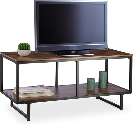 relaxdays TV meubel – televisietafel – houtlook – TV kastje – metalen onderstel – melamine