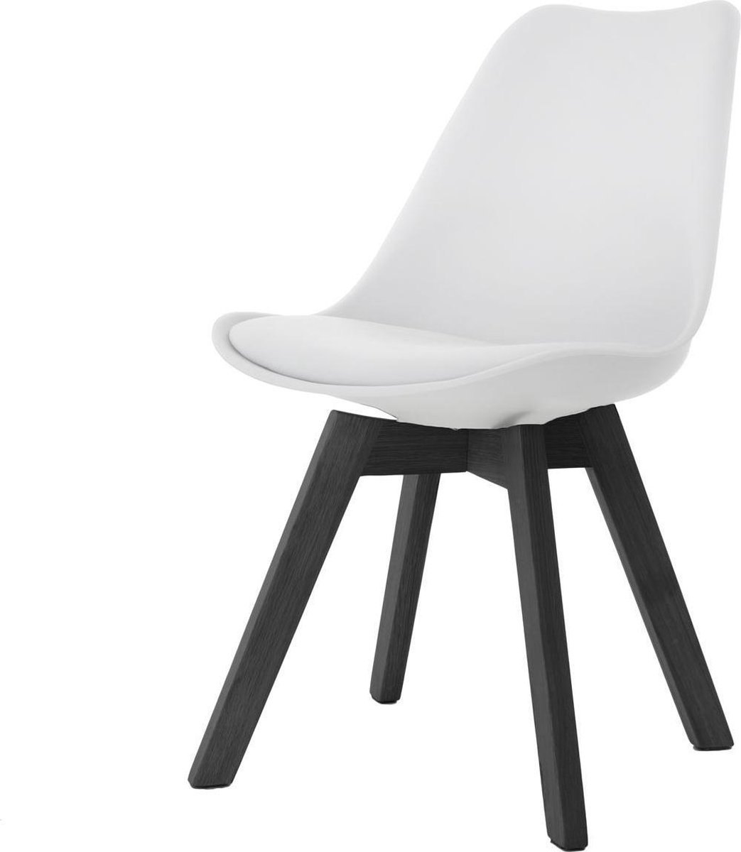 Essence Madera Eetkamerstoel Wit - Kunststof - PU Zitting - Zwarte Houten Poten - Modern - Kuipstoel