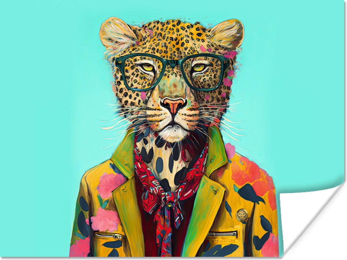Poster Dier - Bril - Luipaard - Strik - Design - 40x30 cm