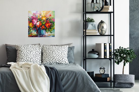 Poster Fleurs - Coloré - Pot de fleurs - Peinture à l'huile - 50x50 cm