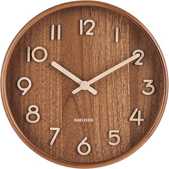 Karlsson Wandklok Pure - Donker lindehout - Small - Ø22cm - Scandinavisch