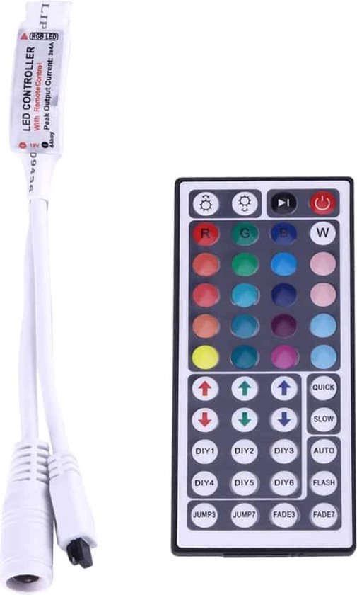 Mini contrôleur LED RVB avec télécommande à 44 touches, DC 12V (blanc) | bol