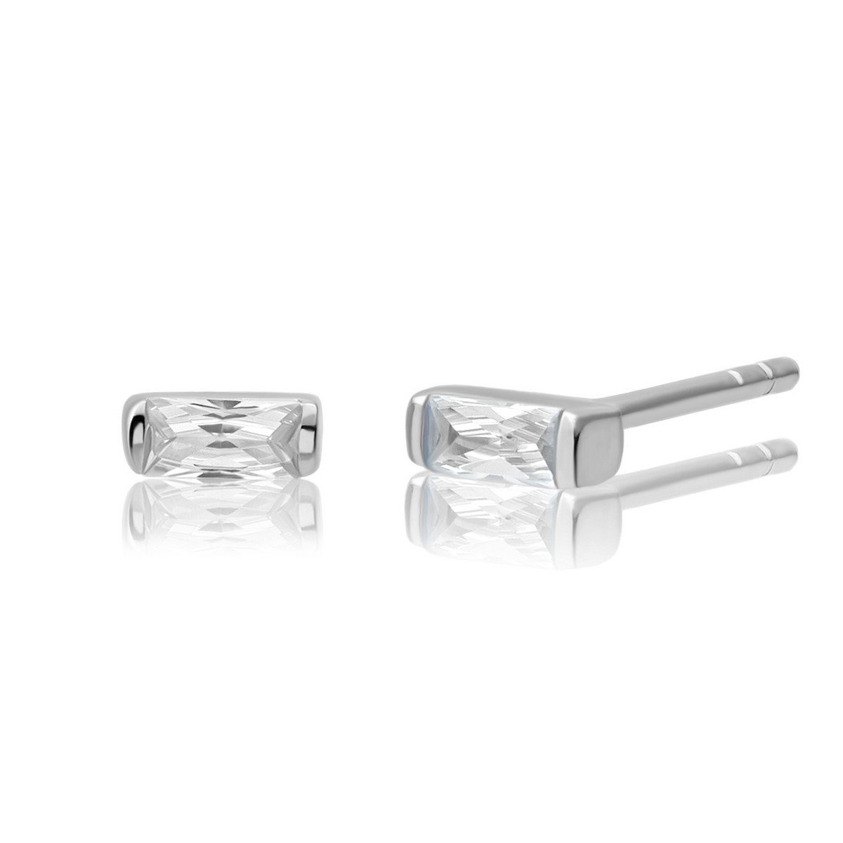 Sparkling Jewels - Oorbellen: BaguetteStudsSilver - White Flame EAS08-CZ01