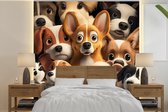 Behang - Fotobehang Honden - Dieren - Bruin - Zwart - Patronen - Kind - Breedte 220 cm x hoogte 220 cm