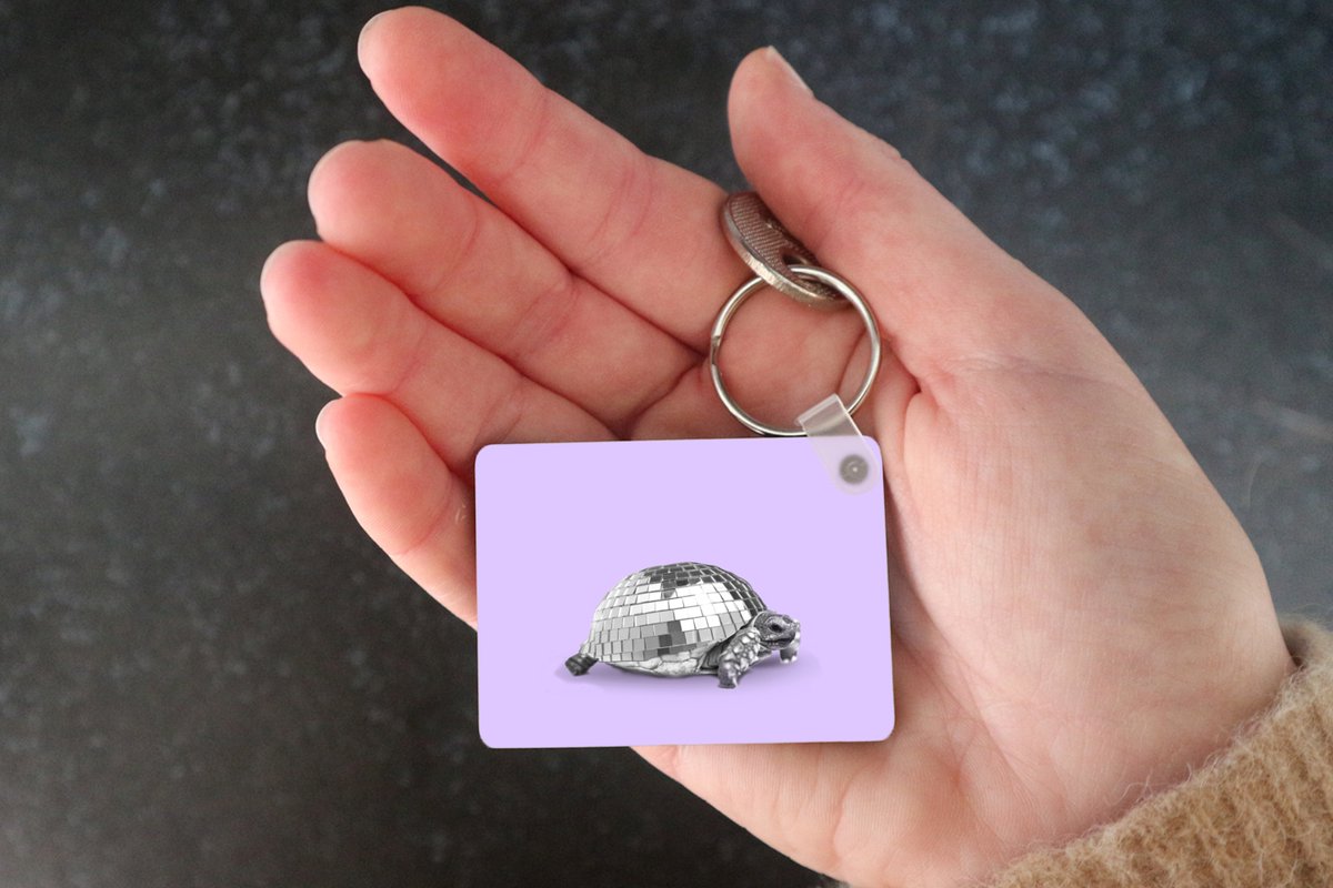 Porte-clés - Tortue - Boule à facette - Disco - Animal - Violet -  Distribution cadeaux