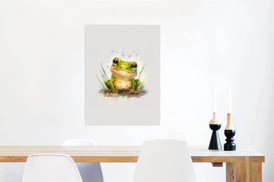 Affiche Grenouille - Vert - Aquarelle - Animaux - Garçon - Fille - 60x80 cm