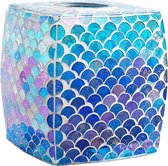 Whole Housewares® - Mozaïek Zakdoek Doos - Decoratieve Houder - Badkamer Accessoire - Glazen Box (Zeemeermin)