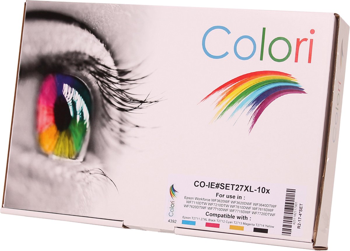 Set 10x Colori huismerk cartridge geschikt voor Epson 27XL voor Workforce WF-3620WF Workforce WF-3620DWF WF-3640DTWF WF-7110DTW WF-7210DTW WF-7610DWF WF-7615DWF WF-7620DTWF WF-7710DWF WF-7715DWF