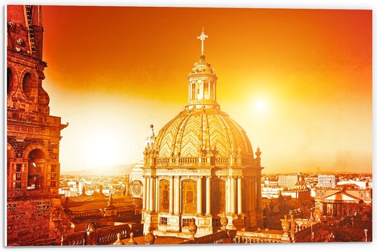 PVC Schuimplaat - Top van St-Pietersbasiliek Kerk in Vaticaanstad onder Felle Zon - 60x40 cm Foto op PVC Schuimplaat (Met Ophangsysteem)