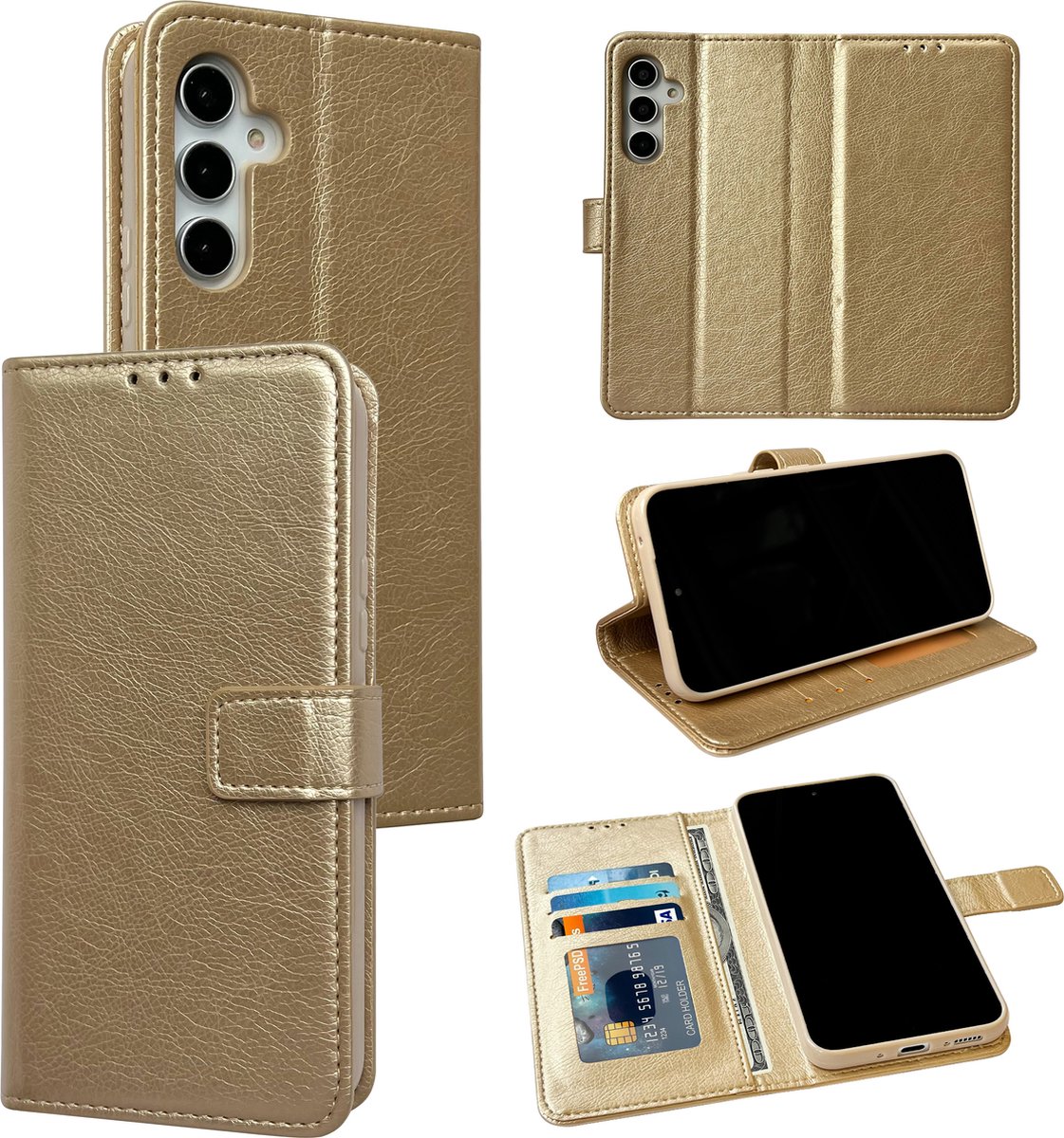 Casemania Hoesje Geschikt voor Samsung Galaxy A14 - Goud - Portemonnee Book Case - Pasjeshouder en Magneetlipje
