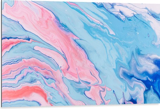 Dibond - Mix van Roze en Blauwe Vlekken - 105x70 cm Foto op Aluminium (Wanddecoratie van metaal)
