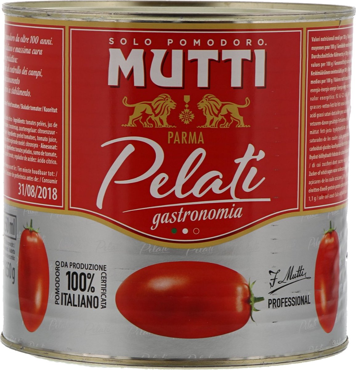 Mutti tomaten gepeld gastro - blik voor pastasaus, lasagne, soepen - 2,5 kilo