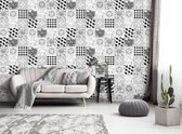 Fotobehang - Vlies Behang - Tegel Mozaiek in zwart-wit - 416 x 254 cm