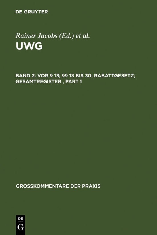 Vor § 13; §§ 13 bis 30; Rabattgesetz; Gesamtregister - cover