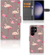 Hoesje met naam Geschikt voor Samsung Galaxy S23 Ultra Wallet Book Case Flamingo