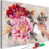 Doe-het-zelf op canvas schilderen - Prachtige Pioenrozen 120x80 ,  Europese kwaliteit, cadeau idee