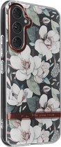 Geschikt voor Samsung Galaxy A54 5G bloemenprint siliconen hoesje met elegant koord roze