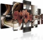 Schilderij - Abstractie en Amaryllis , 5 luik, Bruin/Zwart/Beige, 2 maten, Premium print