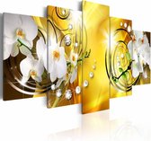 Schilderij - Gele Adoratie met bloem, 5 luik, Geel/Wit, 2 maten, Premium print