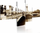 Schilderij - Pont Alexandre-III in Parijs, Sepia,  4luik, wanddecoratie